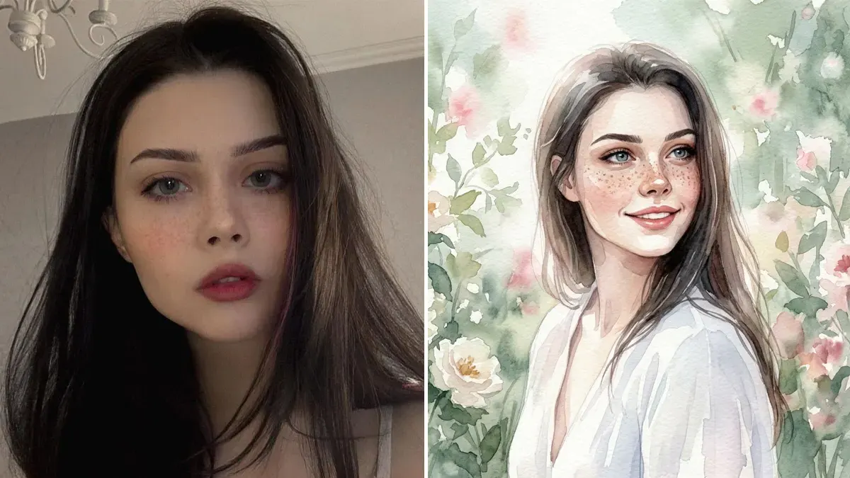 Dreamy Botanical Portrait – AI Watercolor Photo Effect